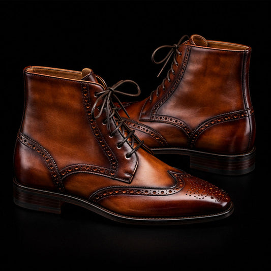 The Quarter – Brown Patina Wingtip Ankle Boots | Leather Shoe