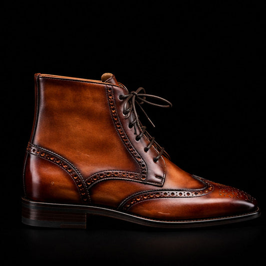The Quarter – Brown Patina Wingtip Ankle Boots | Leather Shoe