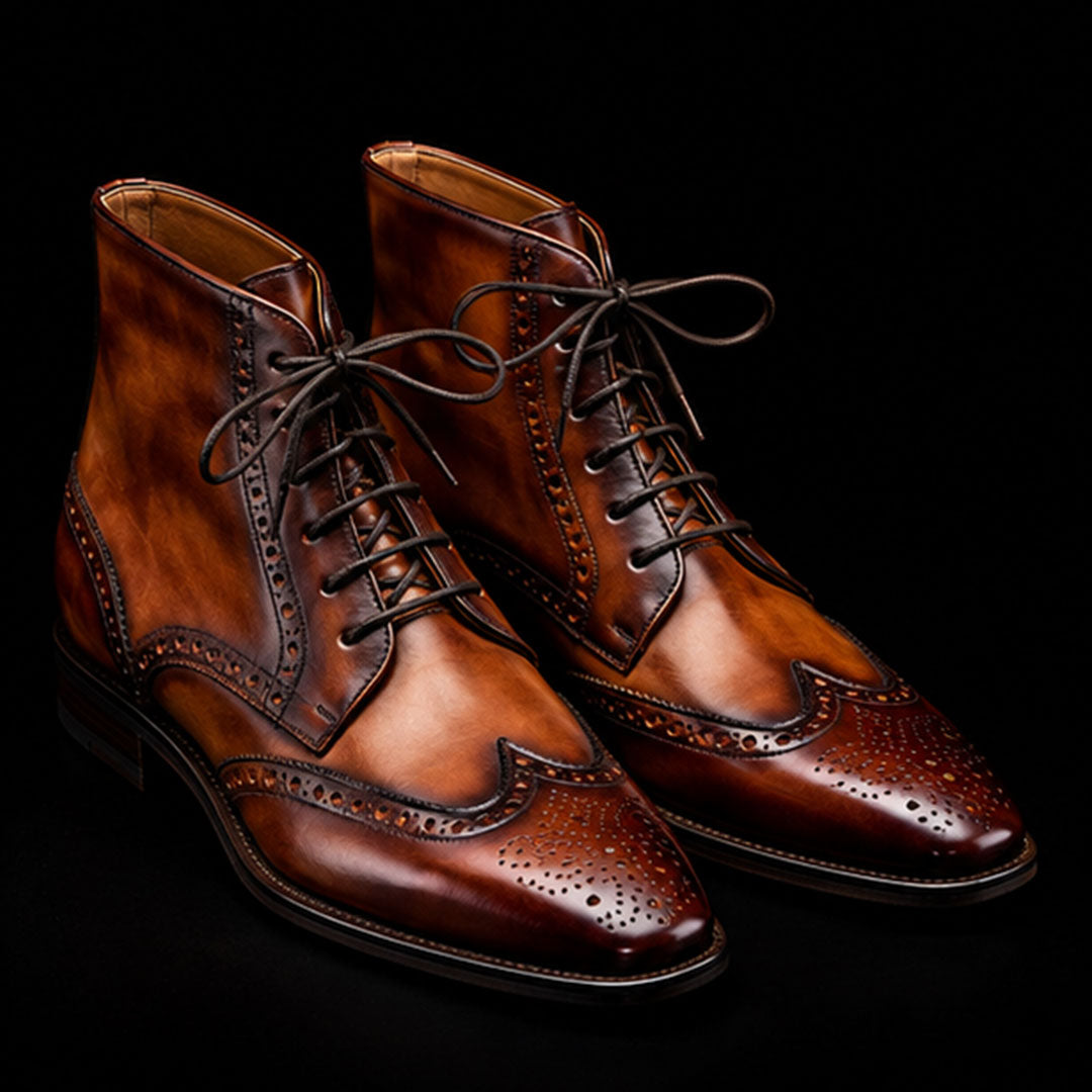 The Quarter – Brown Patina Wingtip Ankle Boots | Leather Shoe