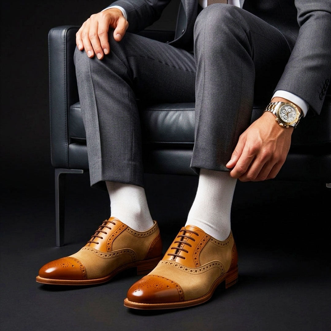 The Gusset – Dual Tone Brown Suede Cap Toe Oxford | Leather Shoe