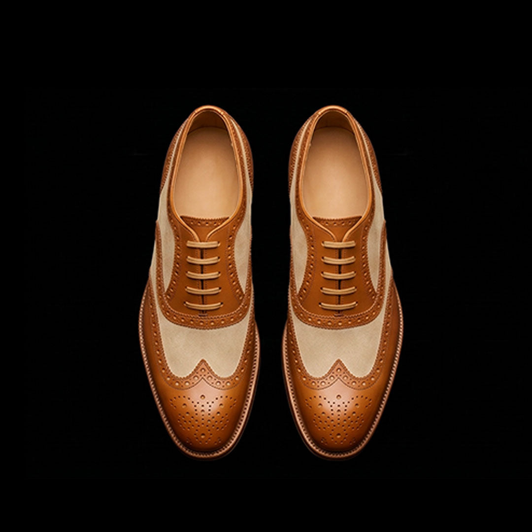 The Solofra – Brown & Beige Suede Wingtip Spectator | Leather Shoe