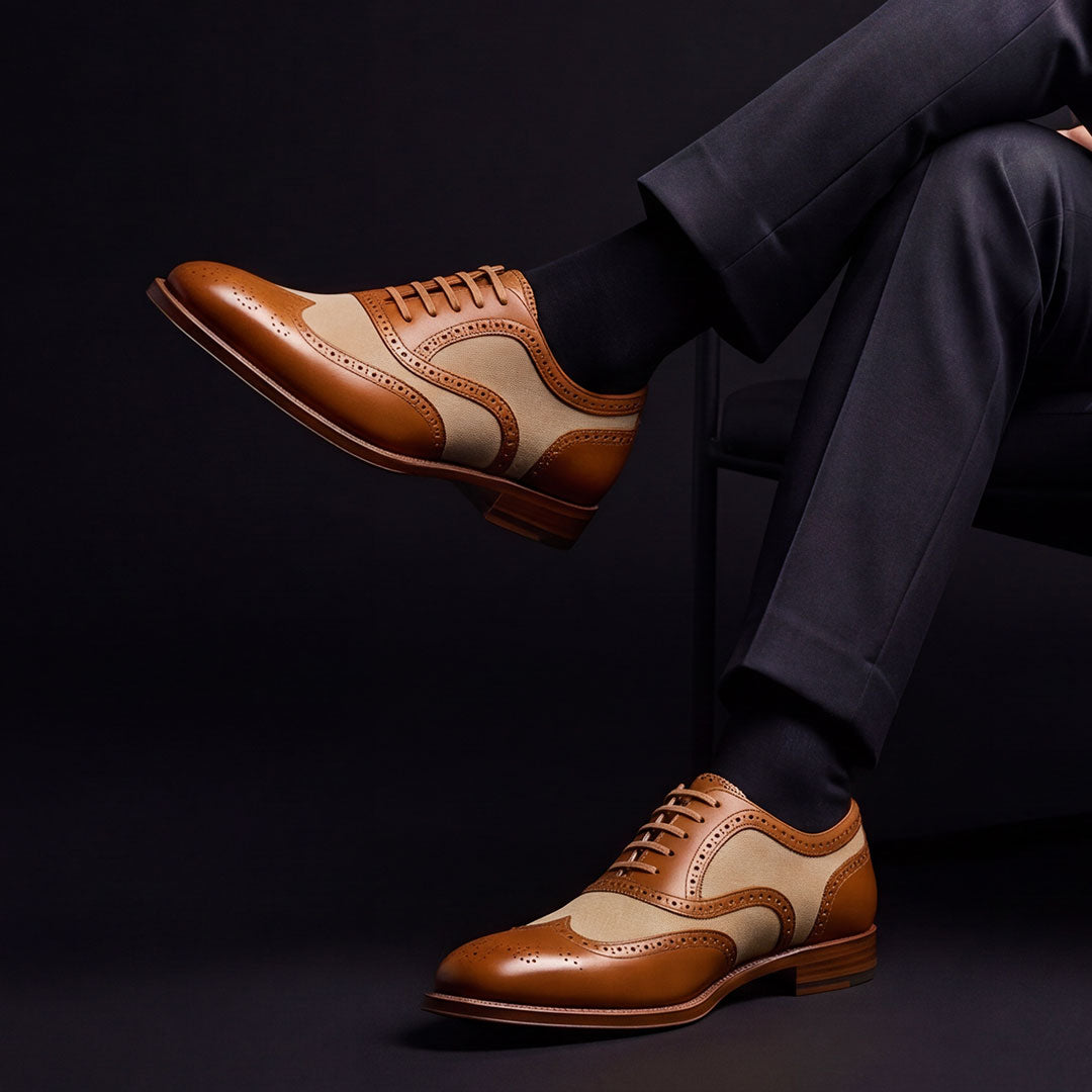The Solofra – Brown & Beige Suede Wingtip Spectator | Leather Shoe