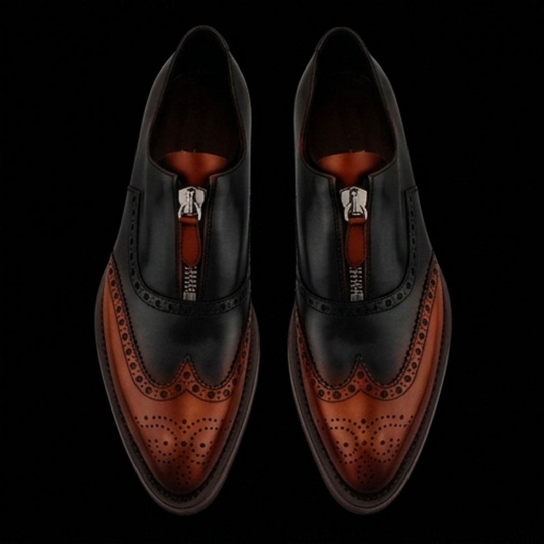 The Liner – Brown & Black Wingtip Zipper | Leather Shoe