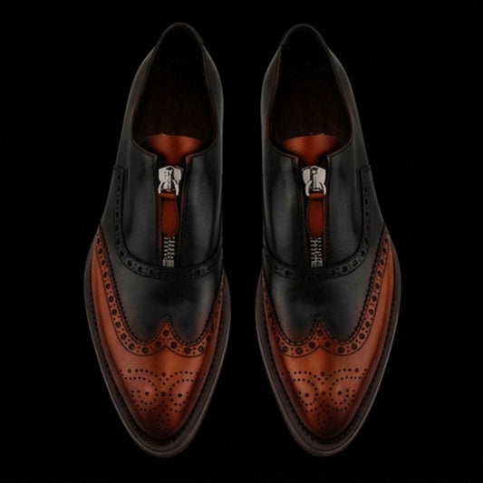 The Liner – Brown & Black Wingtip Zipper | Leather Shoe