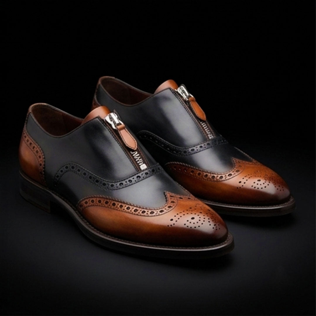 The Liner – Brown & Black Wingtip Zipper | Leather Shoe