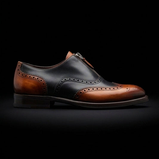 The Liner – Brown & Black Wingtip Zipper | Leather Shoe
