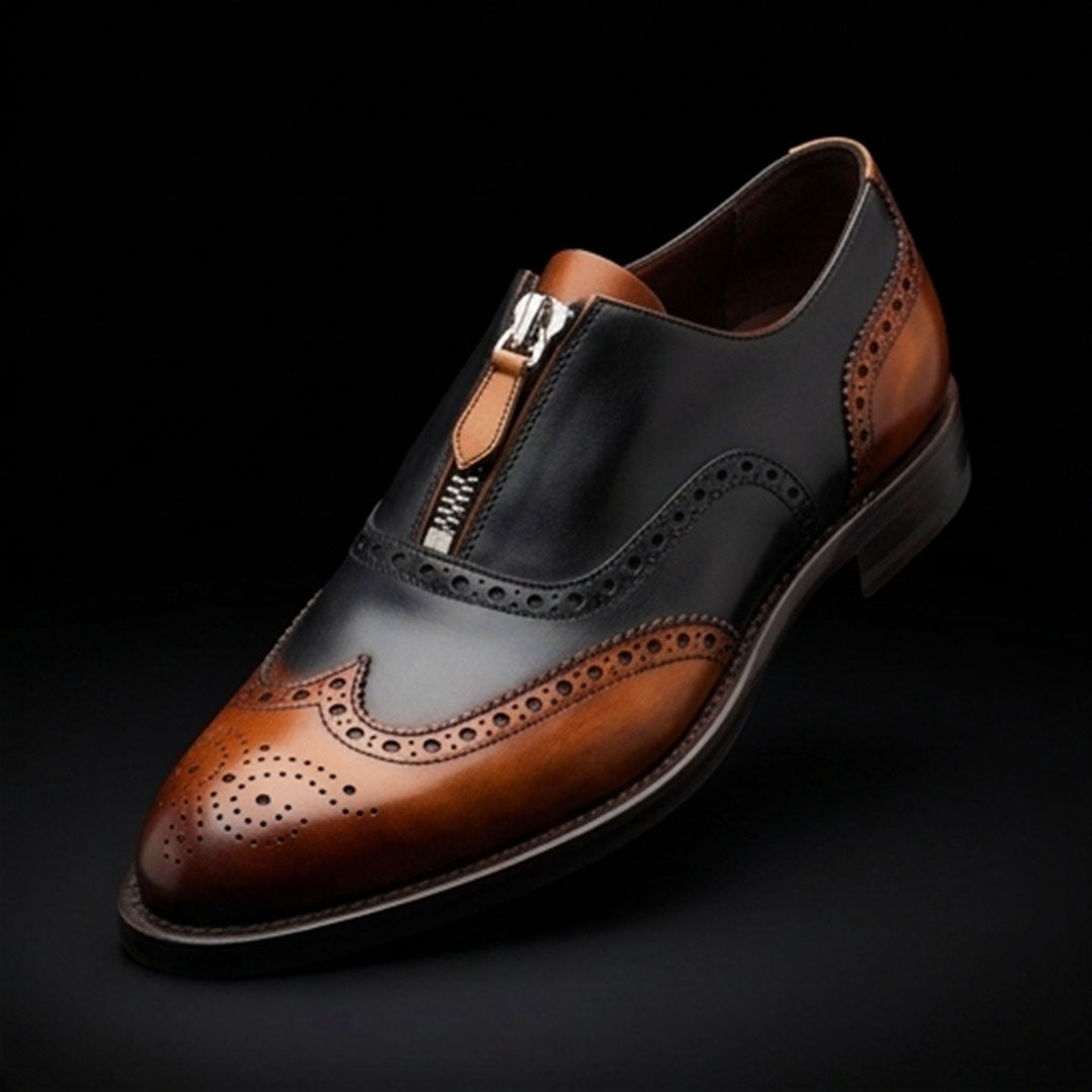 The Liner – Brown & Black Wingtip Zipper | Leather Shoe