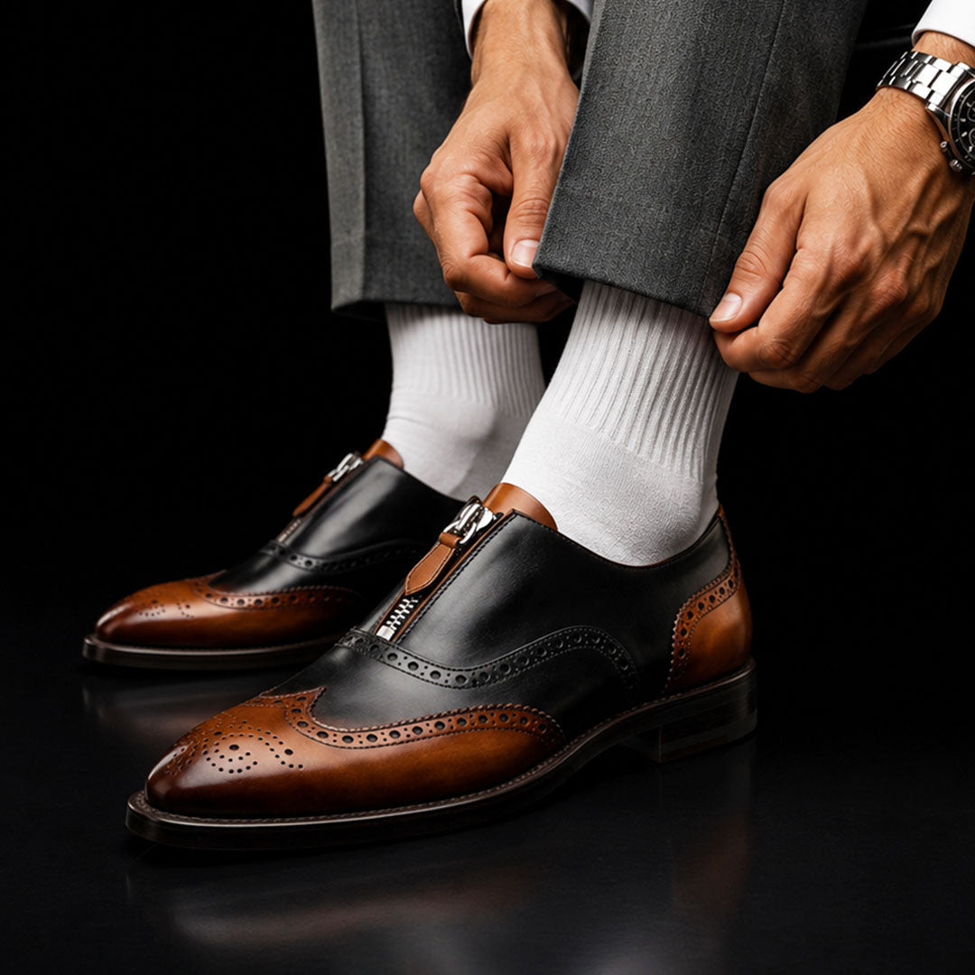 The Liner – Brown & Black Wingtip Zipper | Leather Shoe