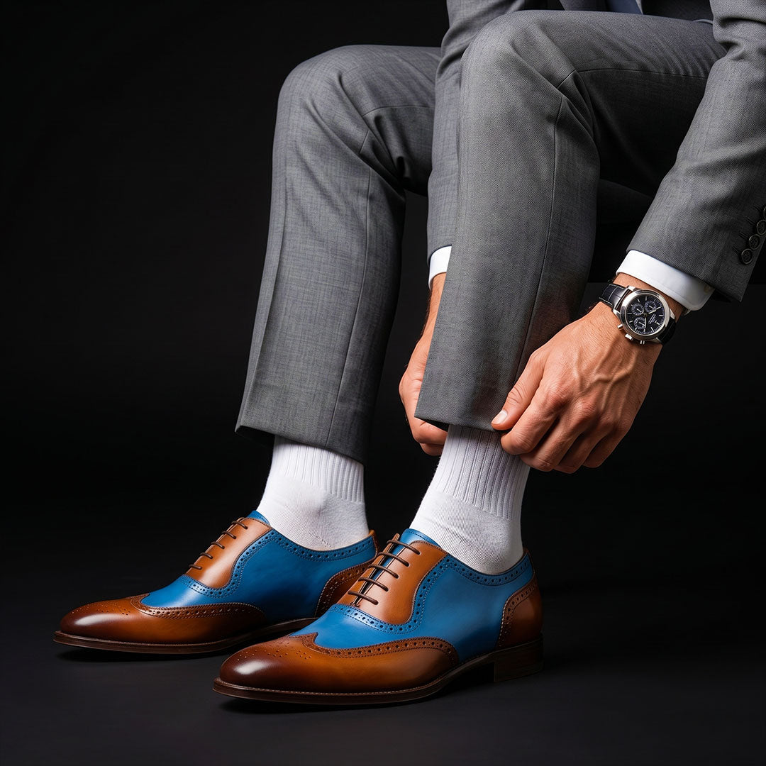 The Milan – Brown & Blue Wingtip Brogue Oxford | Leather Shoe