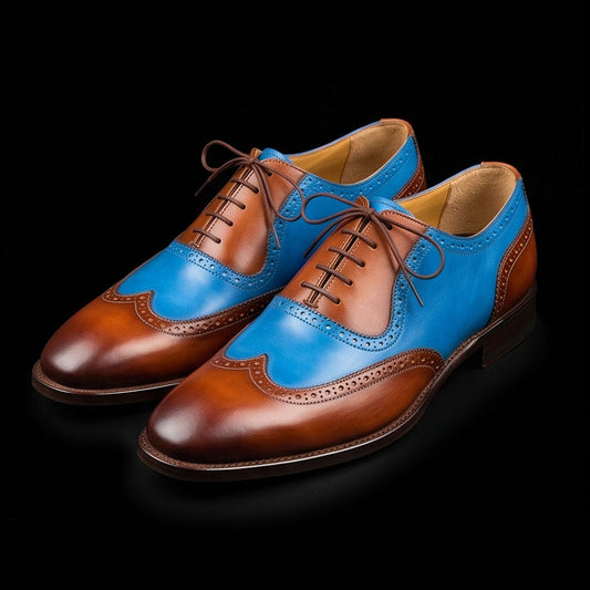 The Milan – Brown & Blue Wingtip Brogue Oxford | Leather Shoe