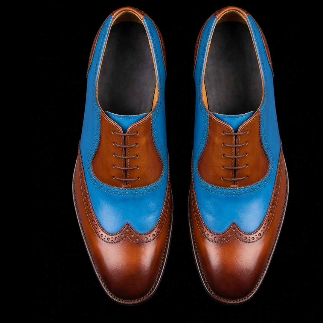 The Milan – Brown & Blue Wingtip Brogue Oxford | Leather Shoe