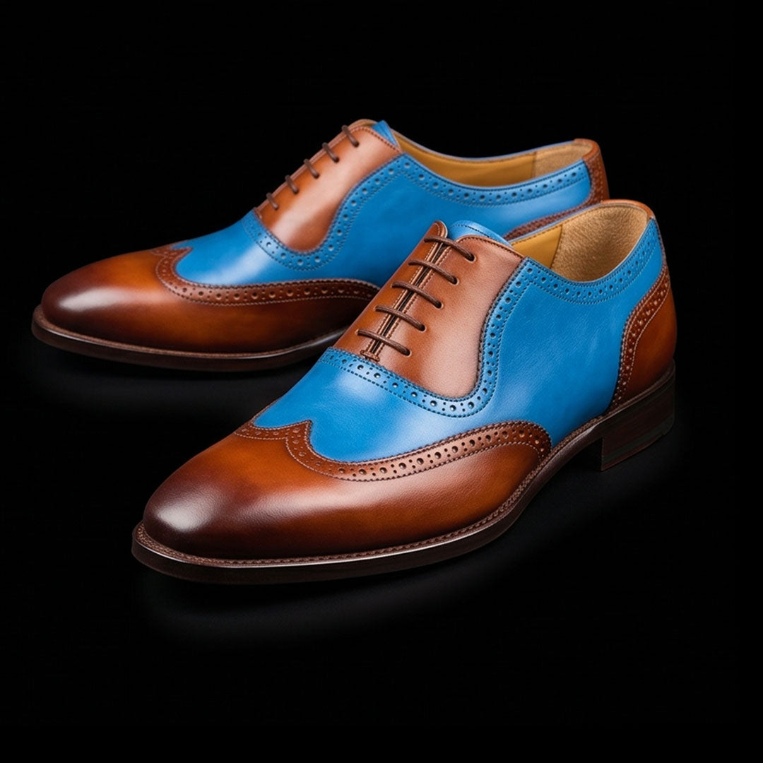 The Milan – Brown & Blue Wingtip Brogue Oxford | Leather Shoe