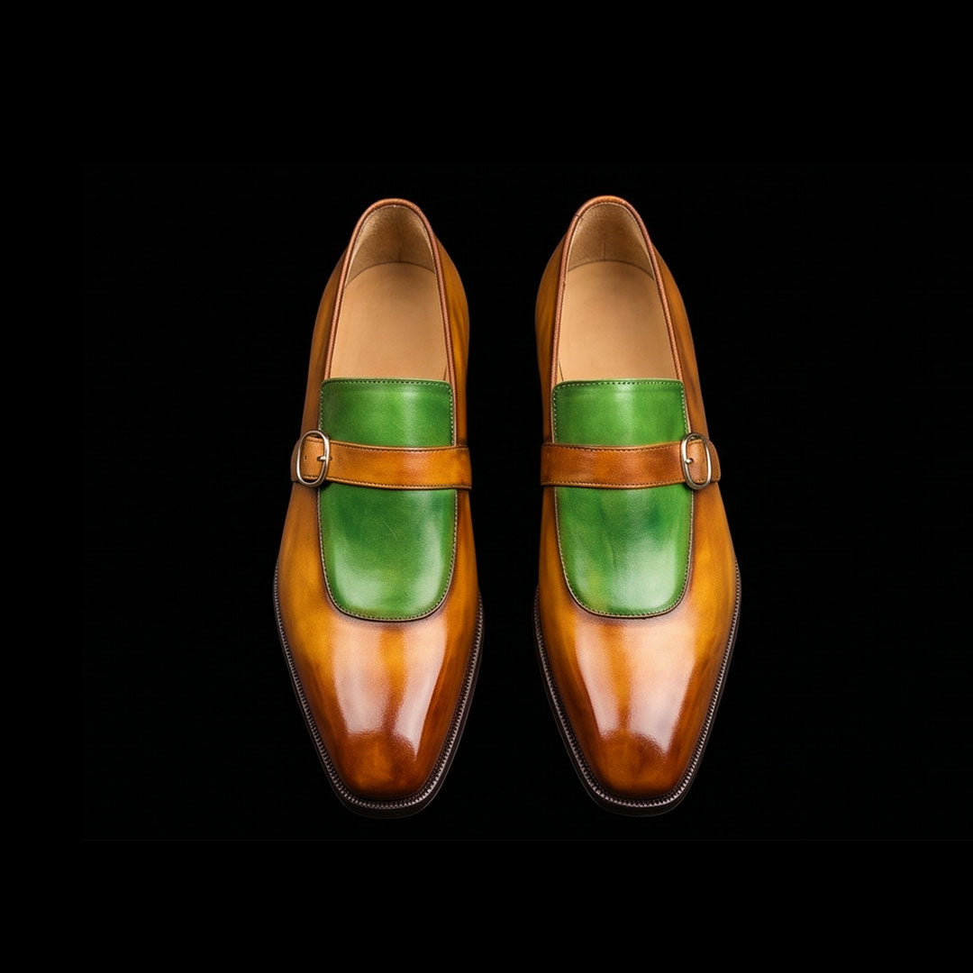The Spur – Brown & Green Monk Buckle Loafer | Leather Shoe