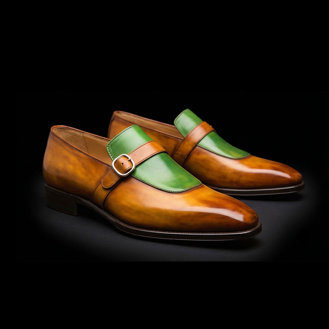 The Spur – Brown & Green Monk Buckle Loafer | Leather Shoe
