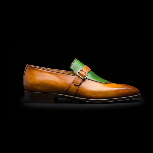 The Spur – Brown & Green Monk Buckle Loafer | Leather Shoe