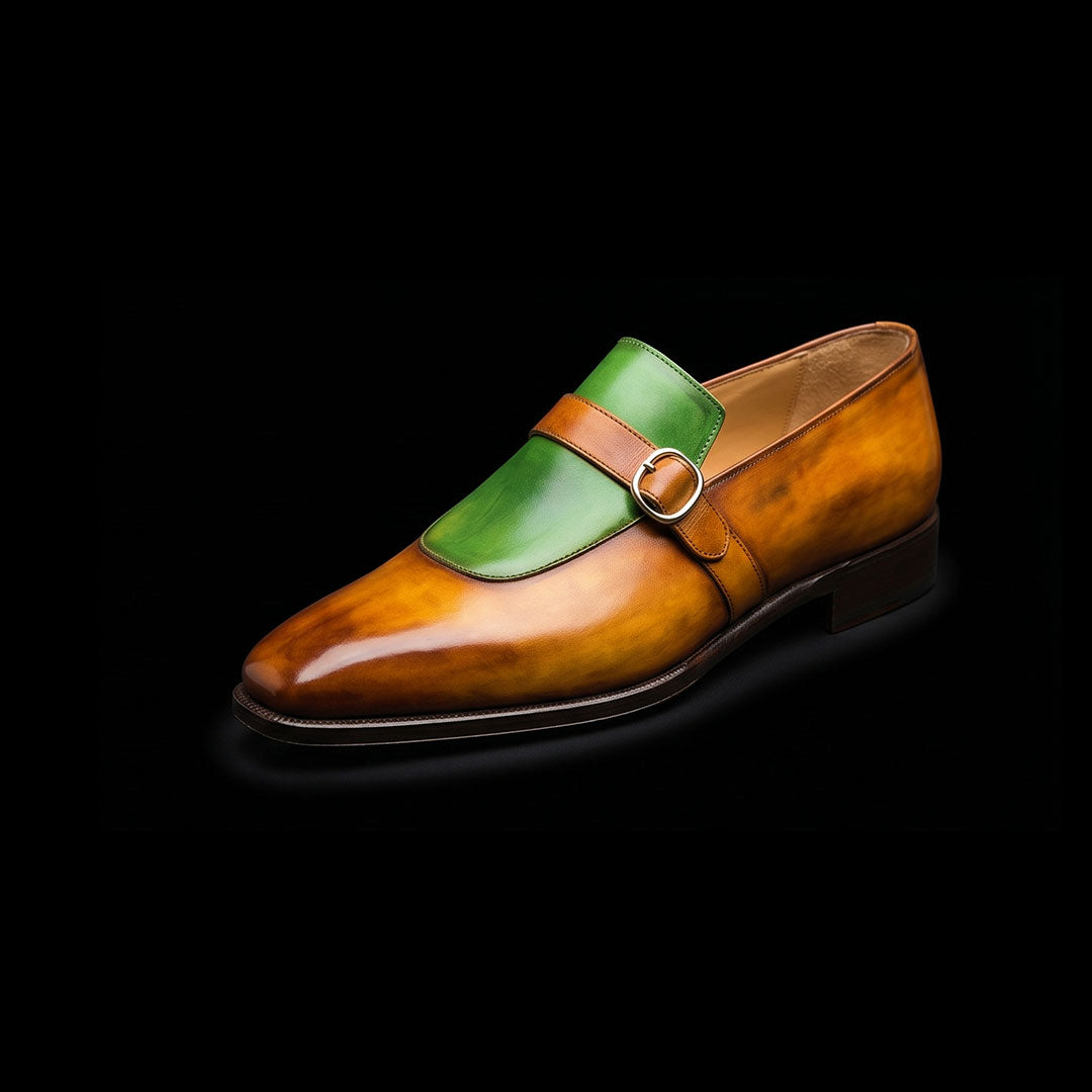 The Spur – Brown & Green Monk Buckle Loafer | Leather Shoe