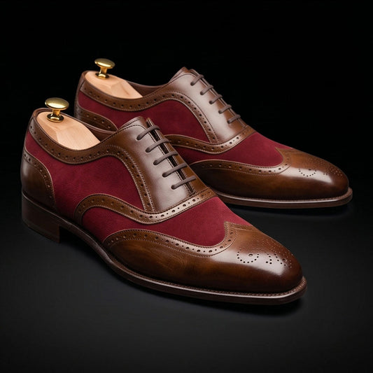 The Verona – Brown & Maroon Suede Wingtip Oxford | Leather Shoe