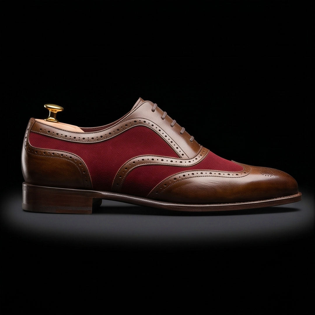 The Verona – Brown & Maroon Suede Wingtip Oxford | Leather Shoe