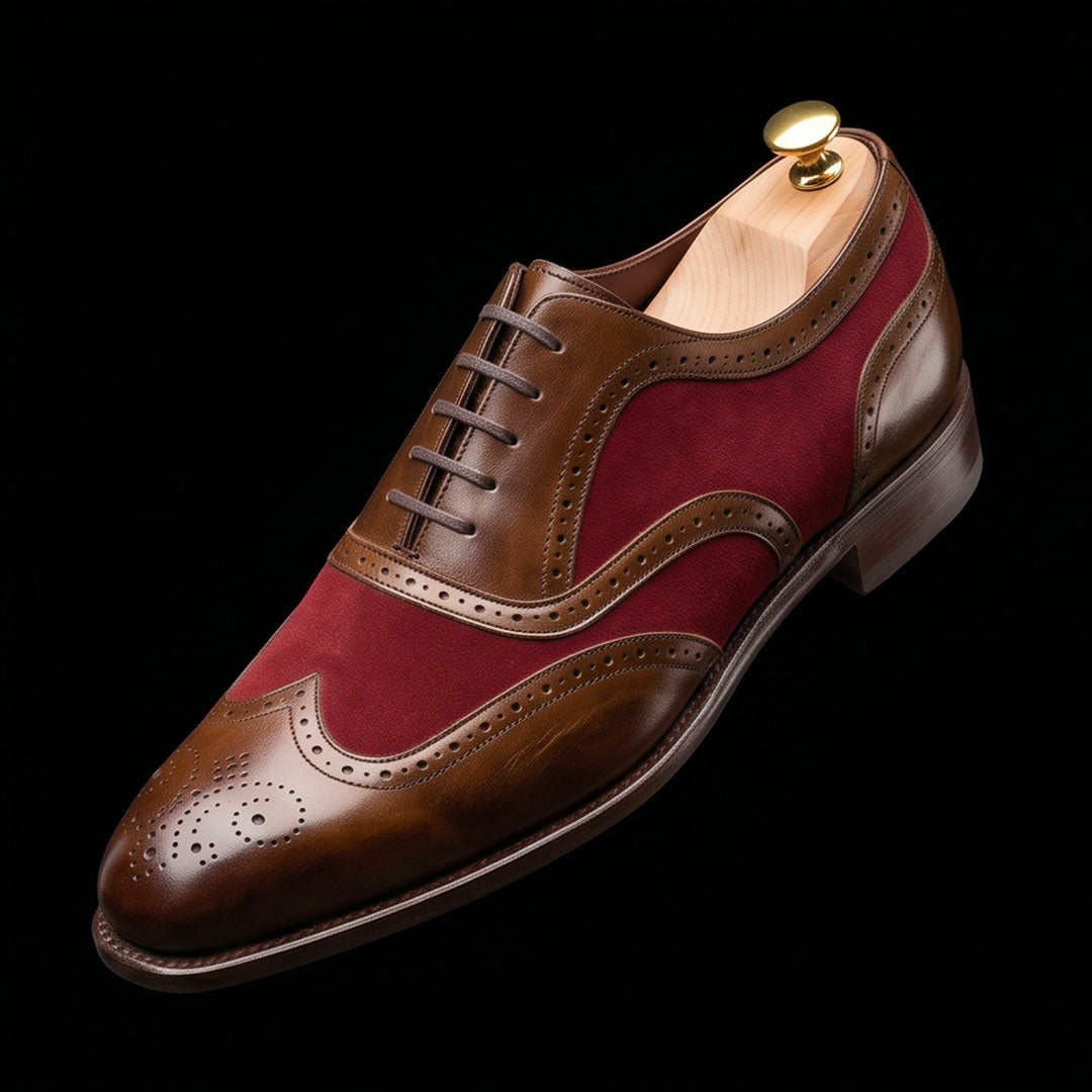 The Verona – Brown & Maroon Suede Wingtip Oxford | Leather Shoe