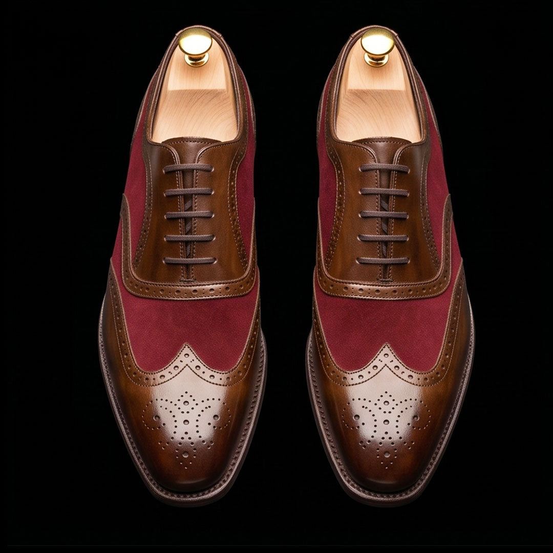 The Verona – Brown & Maroon Suede Wingtip Oxford | Leather Shoe