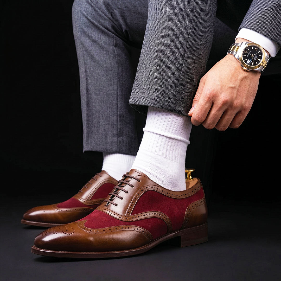 The Verona – Brown & Maroon Suede Wingtip Oxford | Leather Shoe