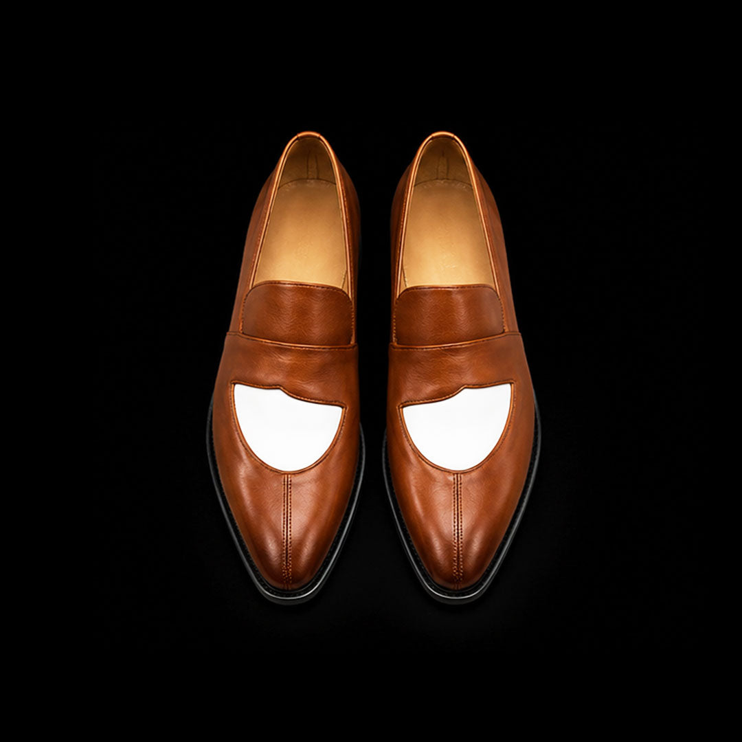 The Sovereign – Brown & White Leather Penny Loafer | Leather Shoe