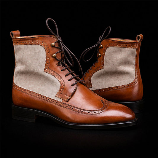 The Roan – Brown & White Suede Wingtip Ankle Boots | Leather Shoe