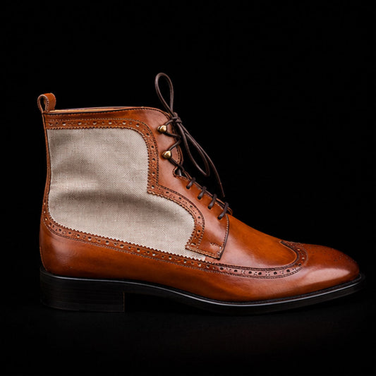 The Roan – Brown & White Suede Wingtip Ankle Boots | Leather Shoe