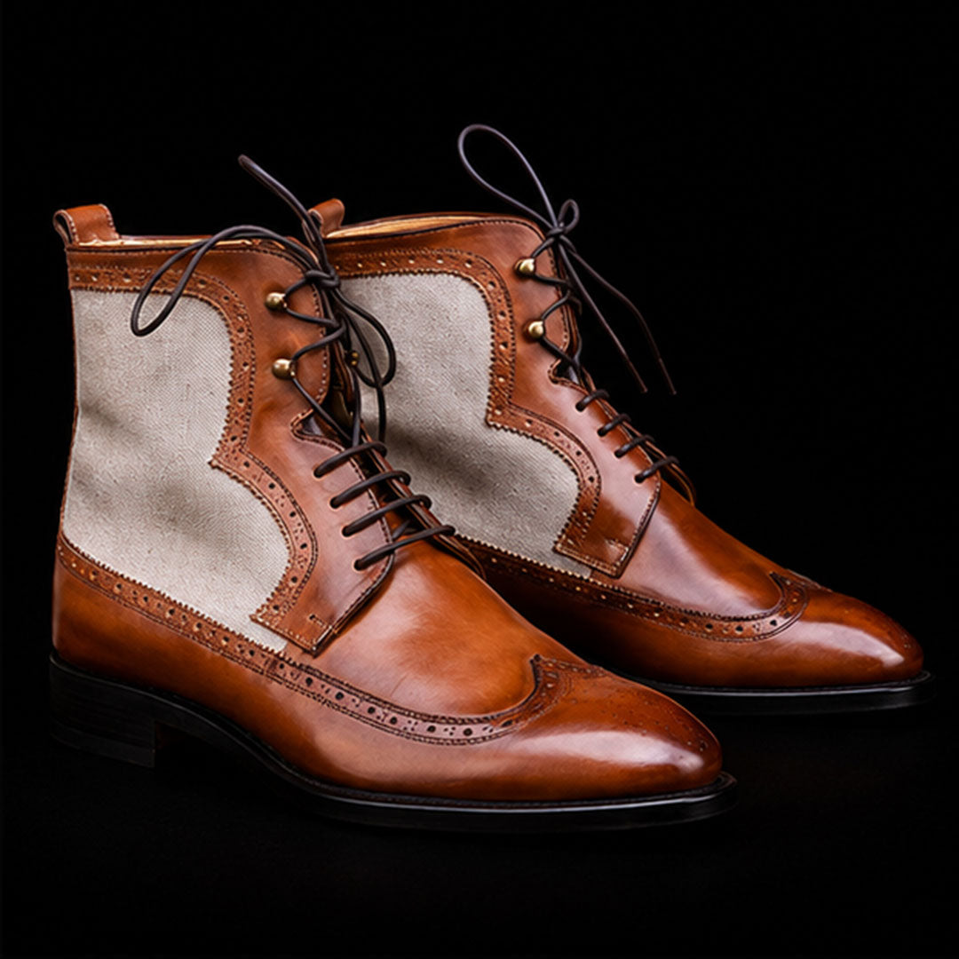 The Roan – Brown & White Suede Wingtip Ankle Boots | Leather Shoe