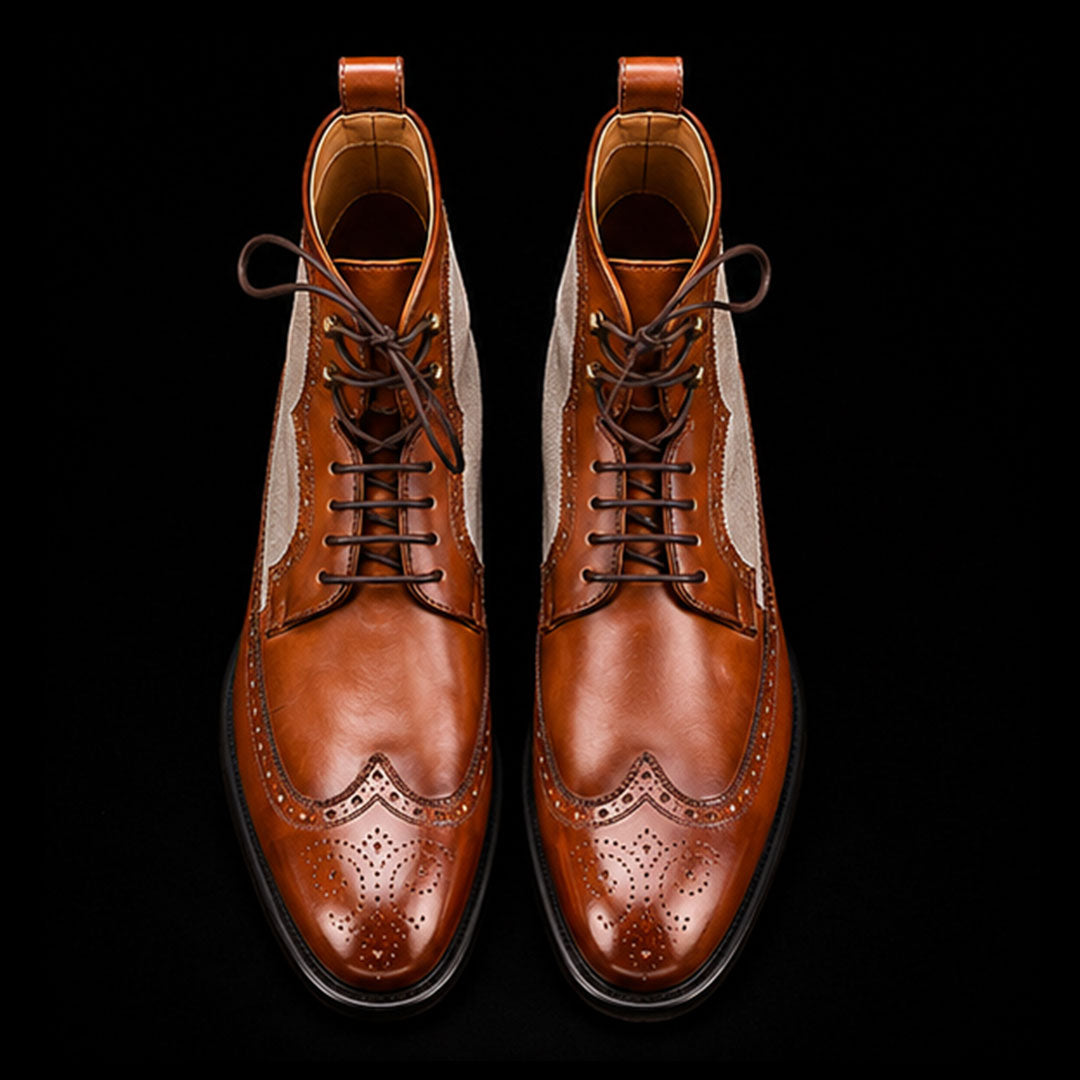 The Roan – Brown & White Suede Wingtip Ankle Boots | Leather Shoe
