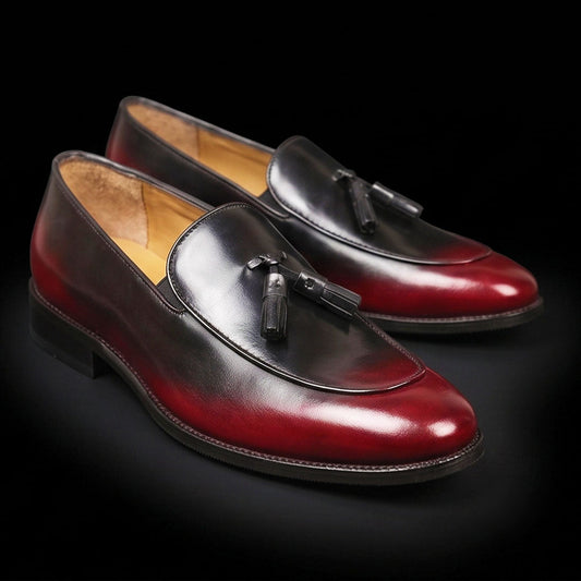 The Vicenza – Burgundy Hand-Painted Tassel Loafer | Leather Shoe