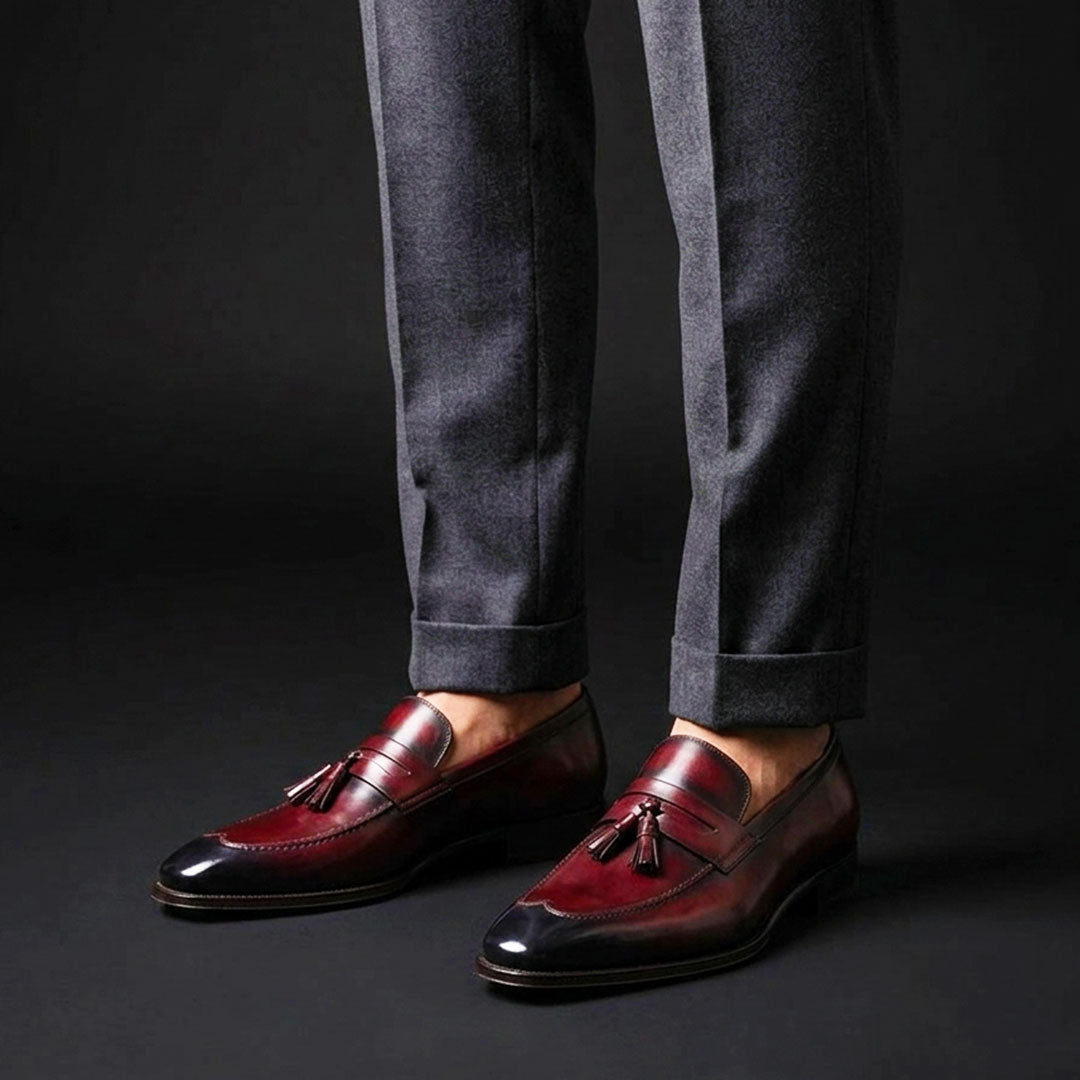 The Vicenza – Burgundy Hand-Painted Tassel Loafer | Leather Shoe