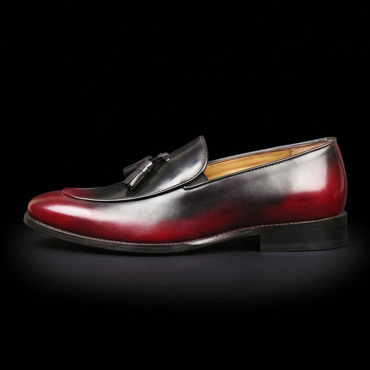 The Vicenza – Burgundy Hand-Painted Tassel Loafer | Leather Shoe