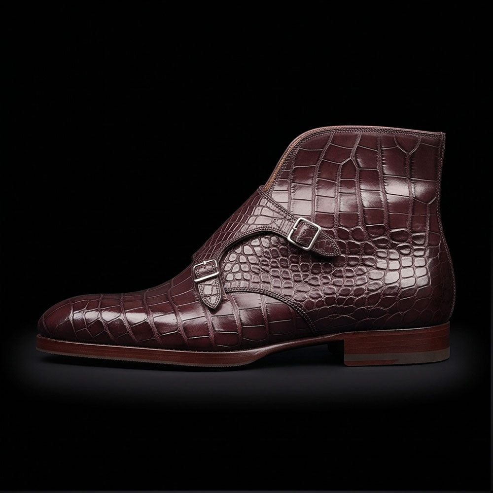 The Prime – Dark Brown Alligator-Print Ankle Boots | Leather Shoe