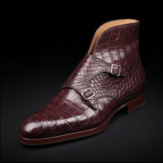 The Prime – Dark Brown Alligator-Print Ankle Boots | Leather Shoe