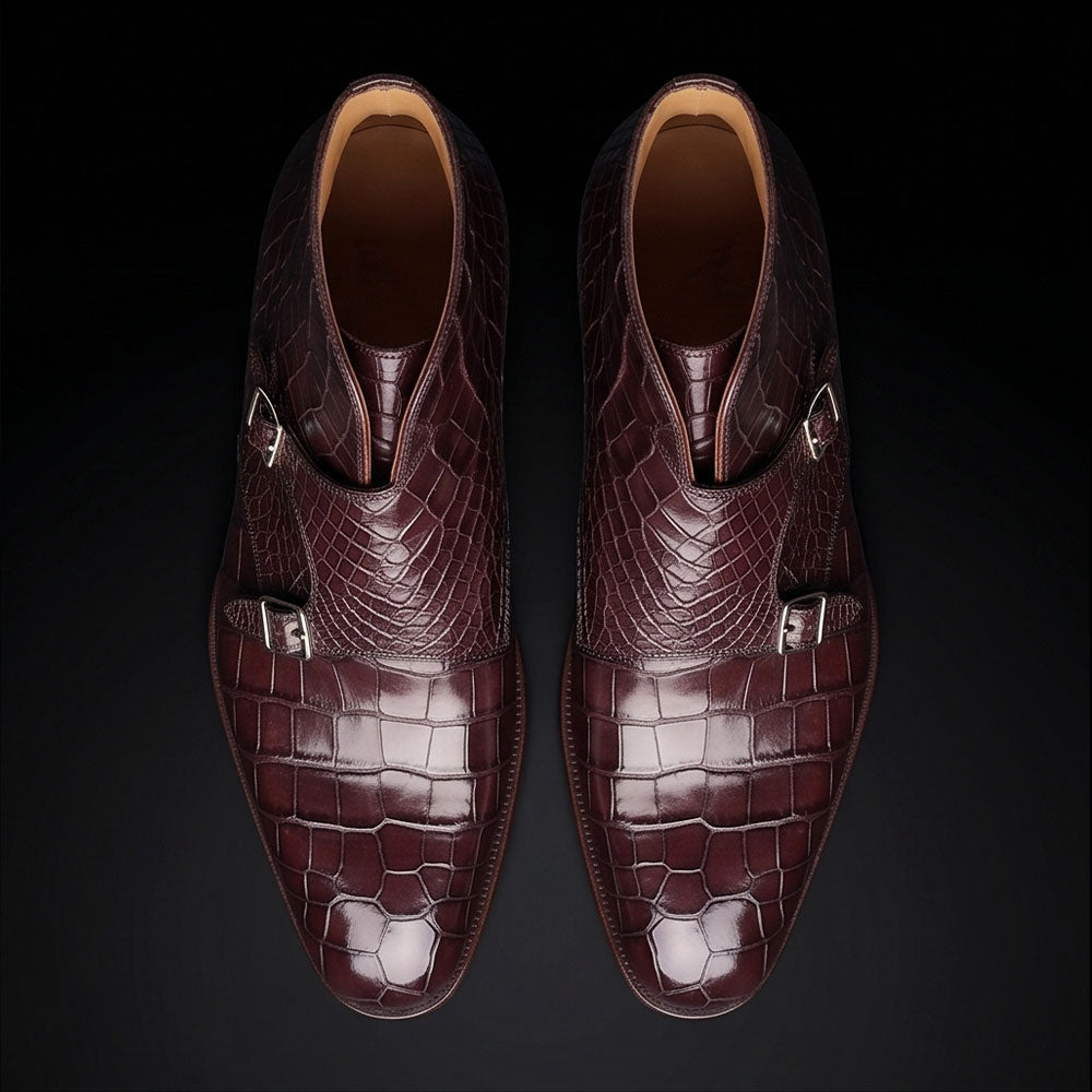 The Prime – Dark Brown Alligator-Print Ankle Boots | Leather Shoe