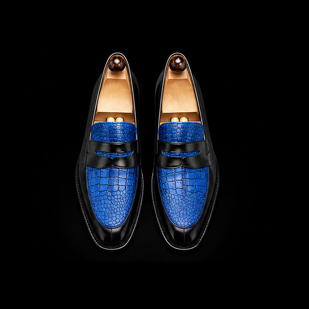 The Pommel – Black & Blue Genuine Leather Penny Loafer | Leather Shoe