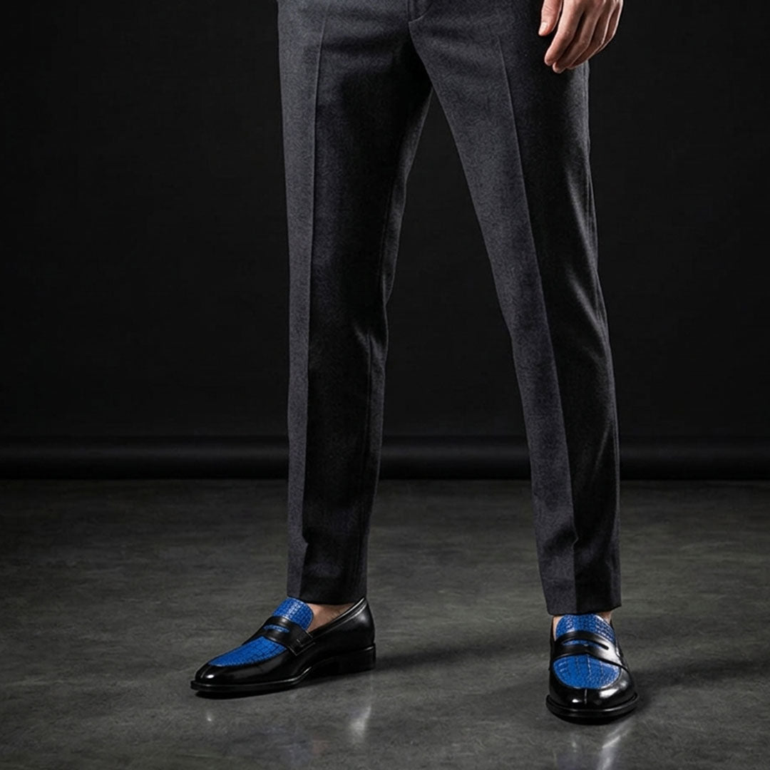 The Pommel – Black & Blue Genuine Leather Penny Loafer | Leather Shoe