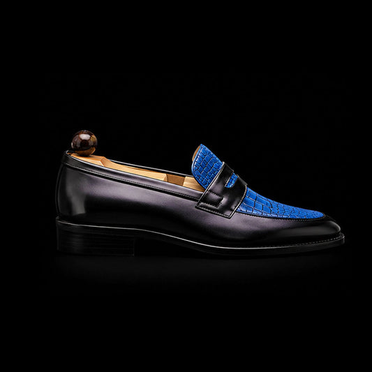 The Pommel – Black & Blue Genuine Leather Penny Loafer | Leather Shoe