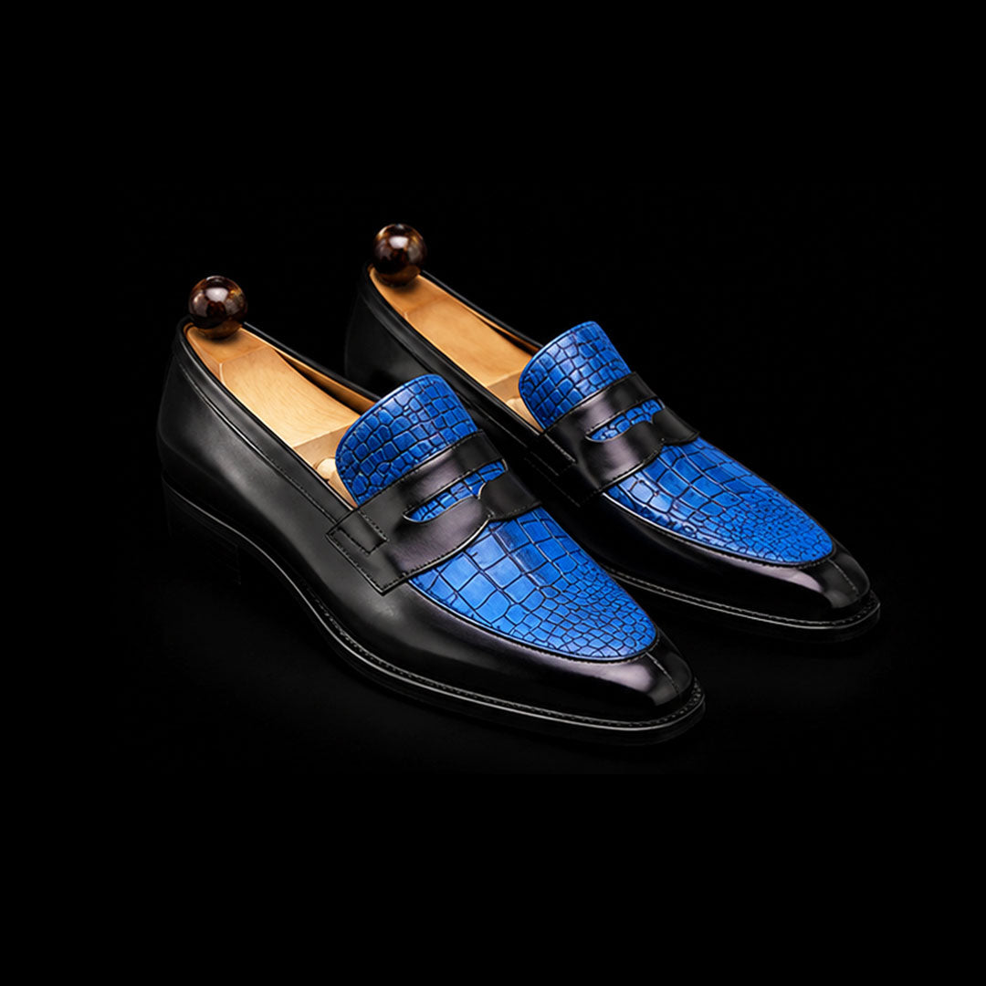 The Pommel – Black & Blue Genuine Leather Penny Loafer | Leather Shoe