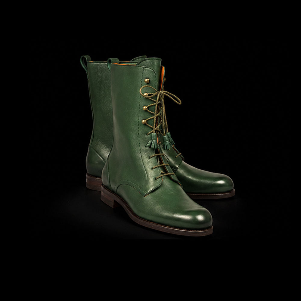 The Buffalo – Green Genuine Calf Leather Tall Boots | Leather Shoe