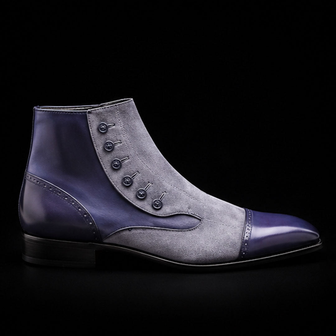 The Cuoio – Grey Patina & Suede Button Boots | Leather Shoe
