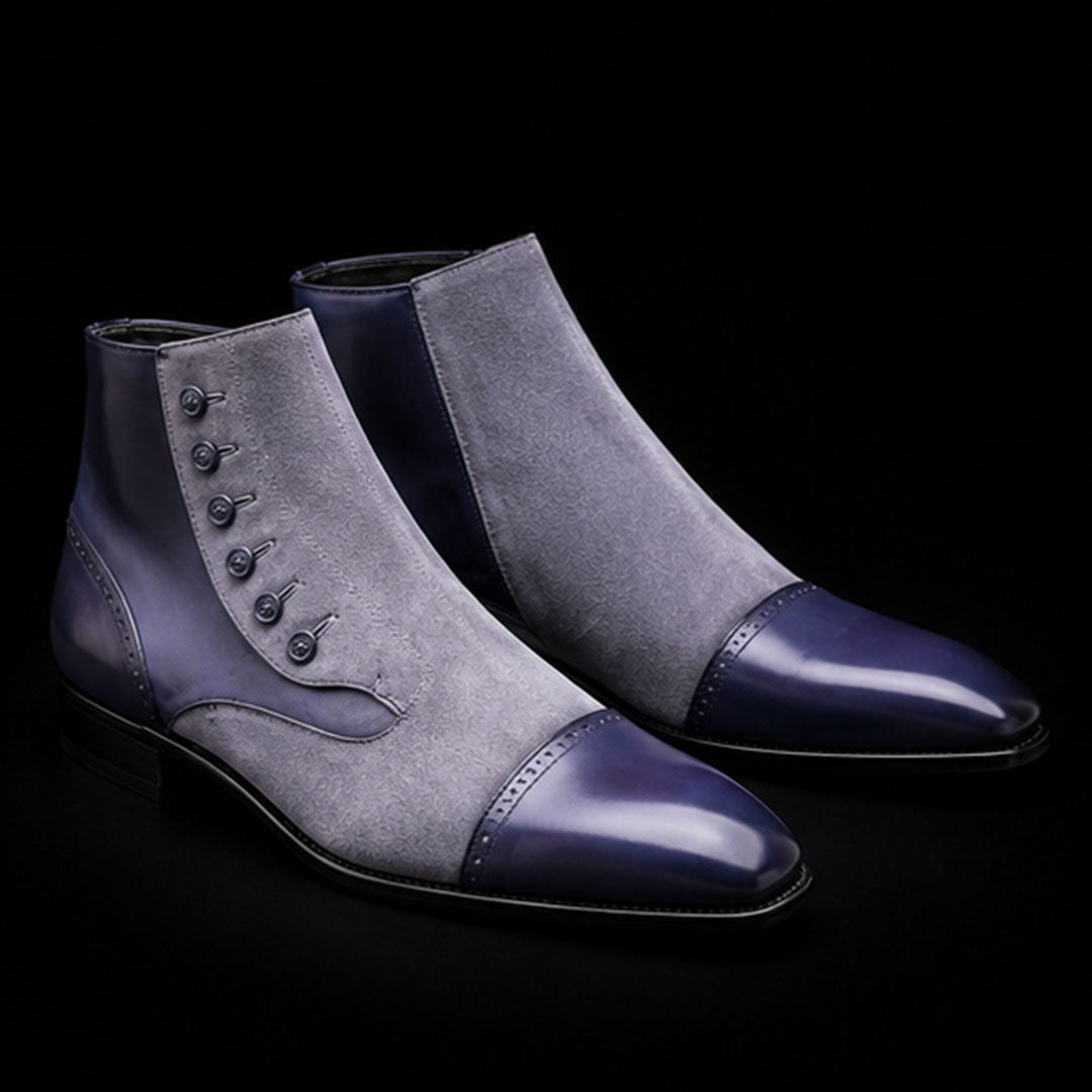 The Cuoio – Grey Patina & Suede Button Boots | Leather Shoe