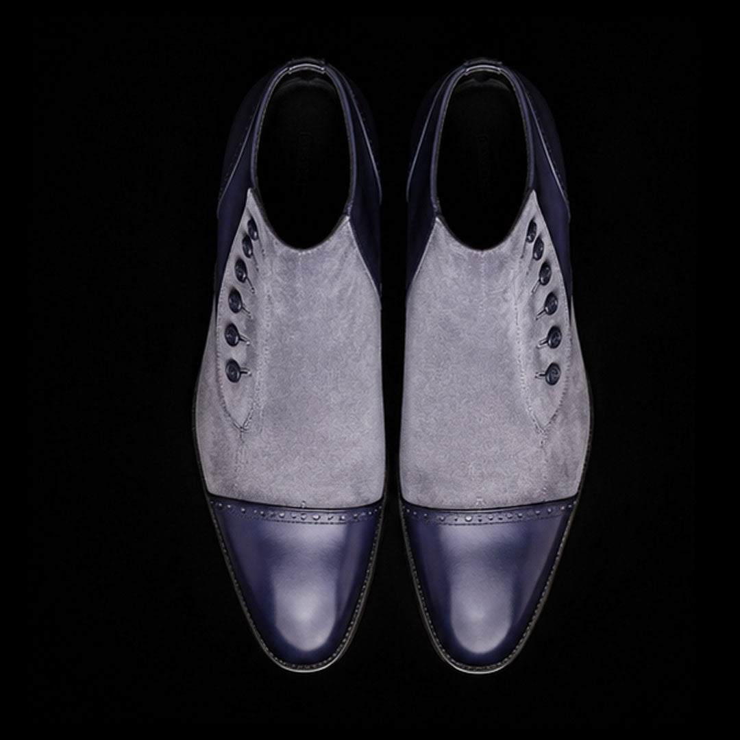 The Cuoio – Grey Patina & Suede Button Boots | Leather Shoe