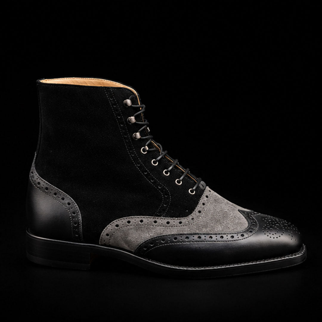 The Royal – Grey & Black Suede Wingtip Boots | Leather Shoe