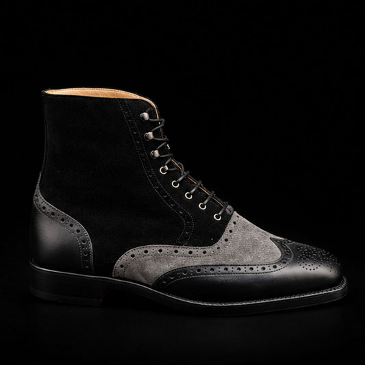 The Royal – Grey & Black Suede Wingtip Boots | Leather Shoe