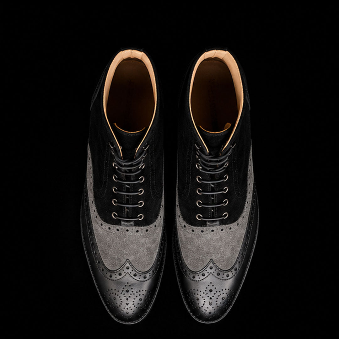 The Royal – Grey & Black Suede Wingtip Boots | Leather Shoe
