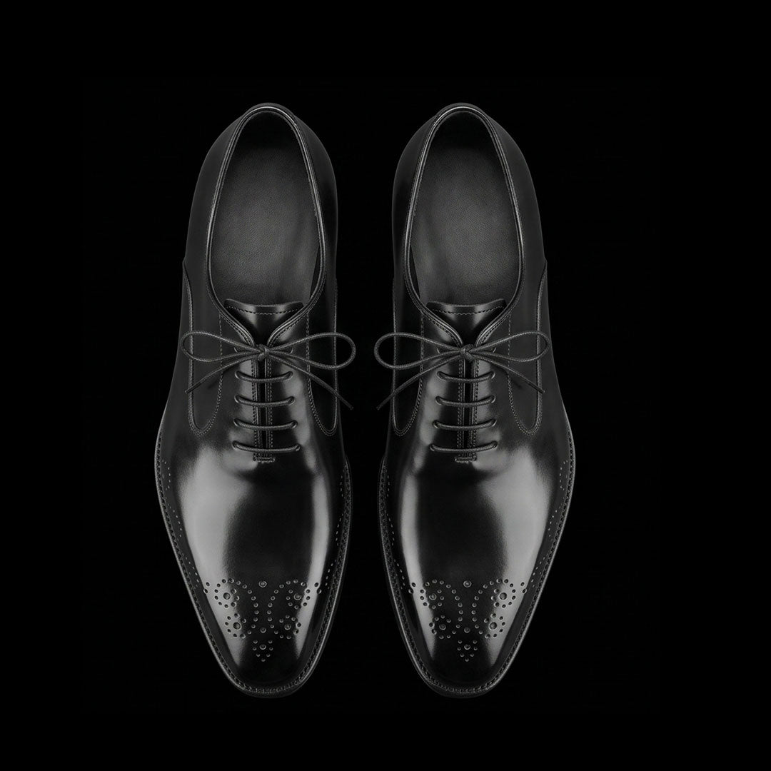The Tang – Black Leather Medallion Toe Oxford | Leather Shoe