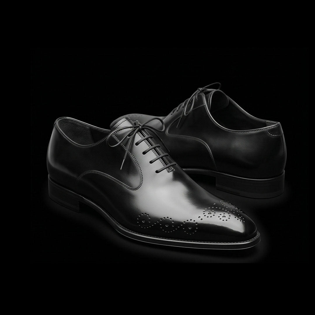 The Tang – Black Leather Medallion Toe Oxford | Leather Shoe