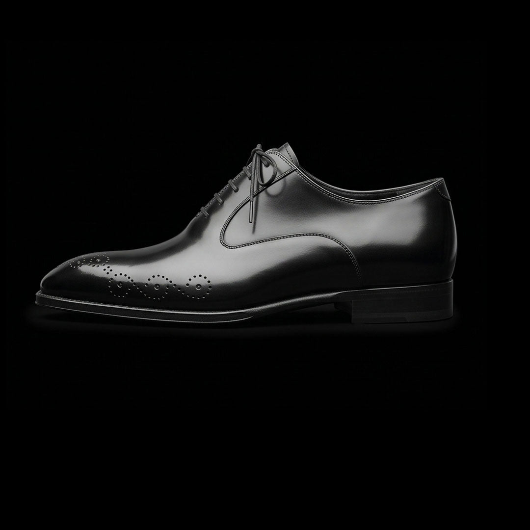 The Tang – Black Leather Medallion Toe Oxford | Leather Shoe